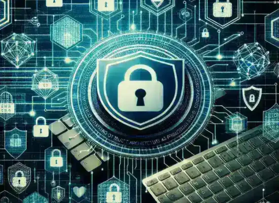 "Ilustrasi arsitektur Zero Trust dalam strategi keamanan siber, menampilkan jaringan yang aman dengan lapisan perlindungan dan autentikasi berlapis, mendukung penerapan Zero Trust Architecture untuk melindungi data dan sistem organisasi."